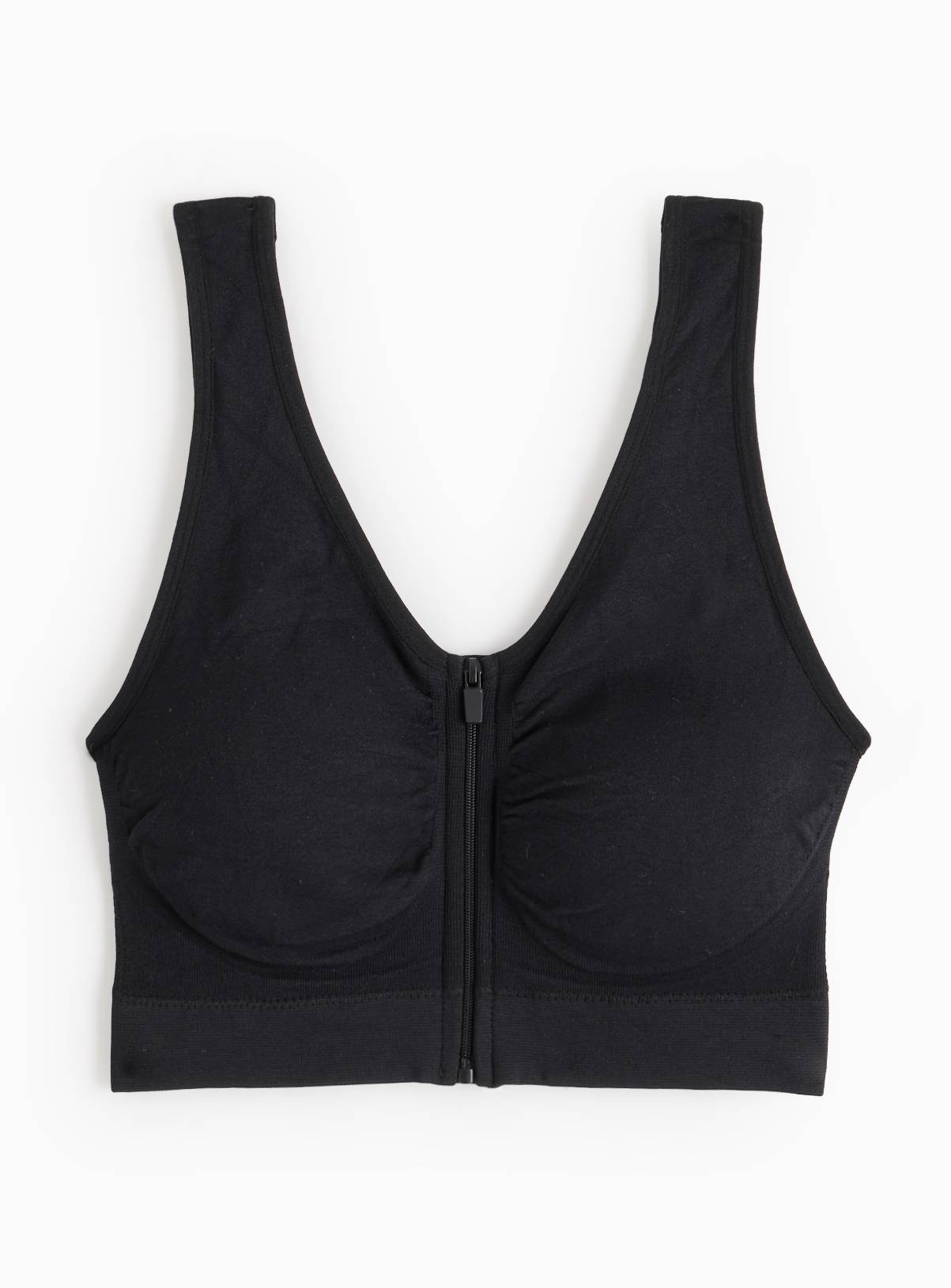 Black Seamless Stretch Zip Front Crop Top XXL - Image 1