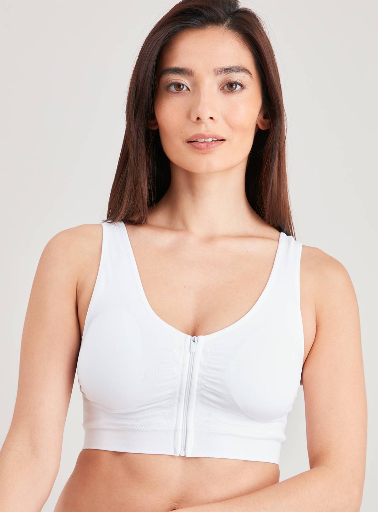 White Seamless Stretch Zip Front Crop Top S - Image 1