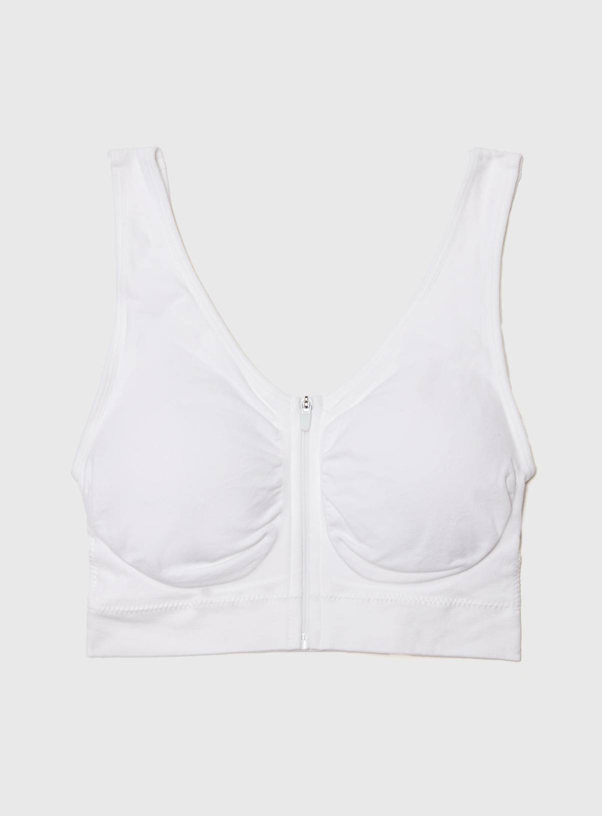 White Seamless Stretch Zip Front Crop Top S - Image 2