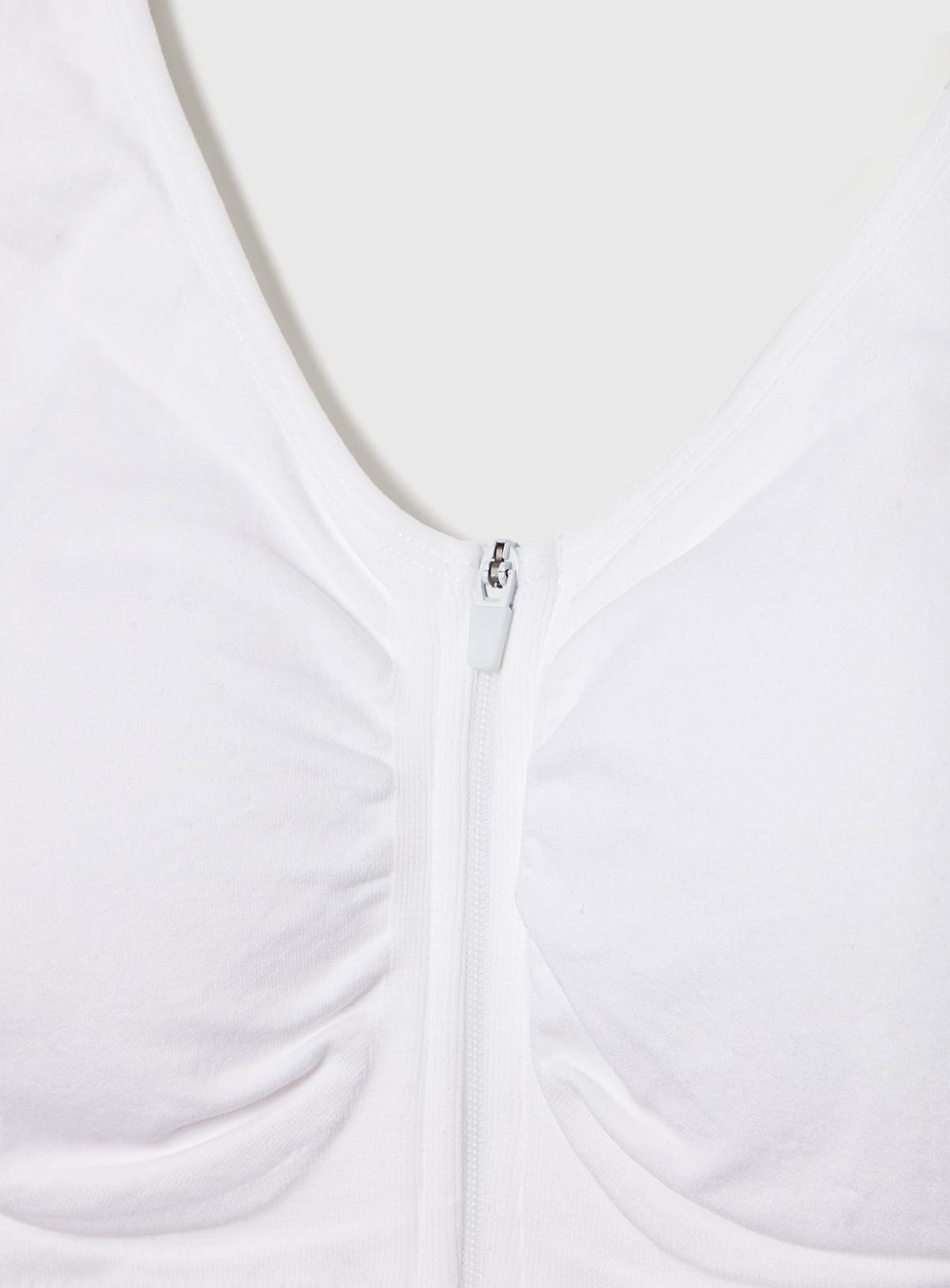 White Seamless Stretch Zip Front Crop Top S - Image 4