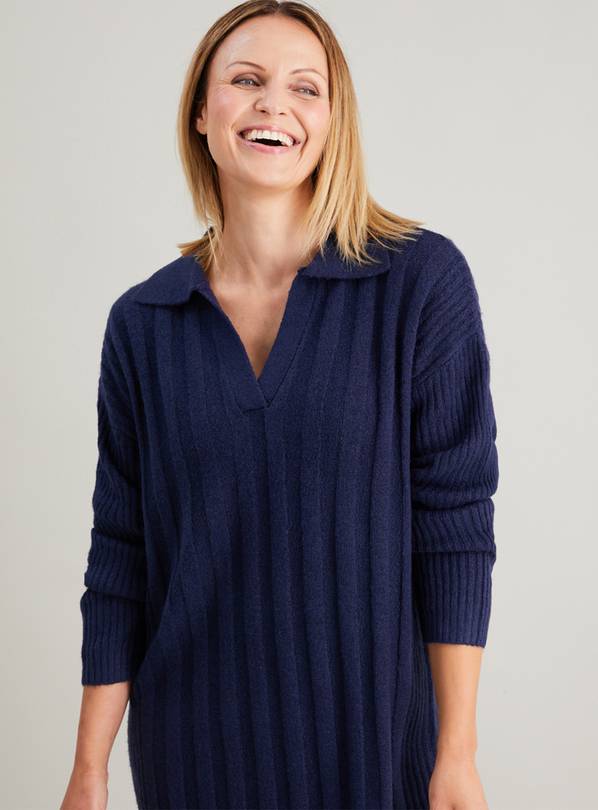 Buy Navy Trophy Collar Ribbed Jumper Dress 12 Dresses Argos