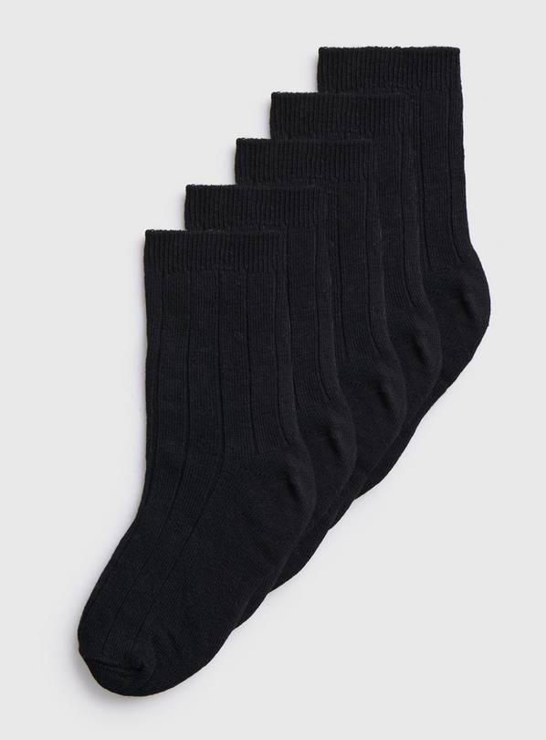 Buy Black Ribbed Socks 5 Pack - 9-12 | Multipacks | Argos