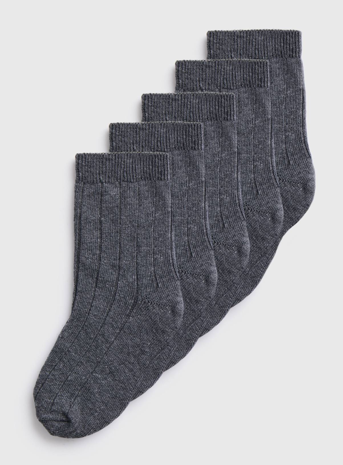 Grey Ribbed Socks 5 Pack 4-6.5 - Image 1