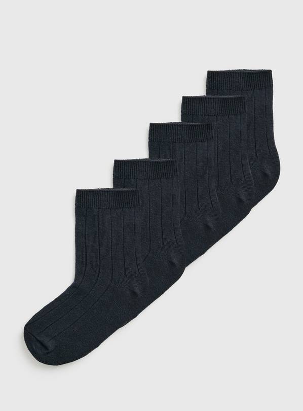 Buy Navy Ribbed School Ankle Socks 5 Pack 9-12, Underwear and socks