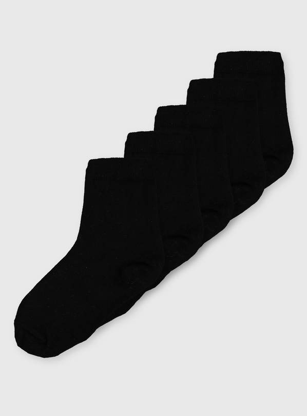 Black Plain Ankle Socks 5 Pack - 4-6.5