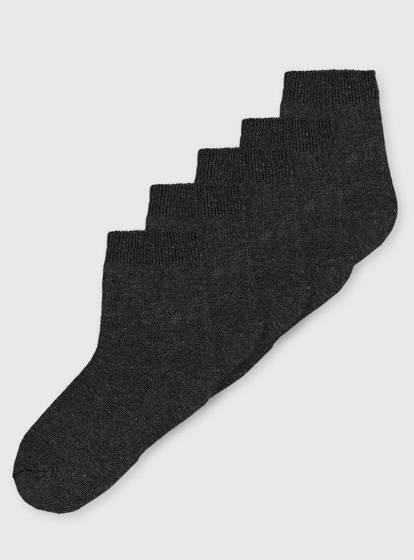 Grey Plain Ankle Socks 5 Pack - 4-6.5