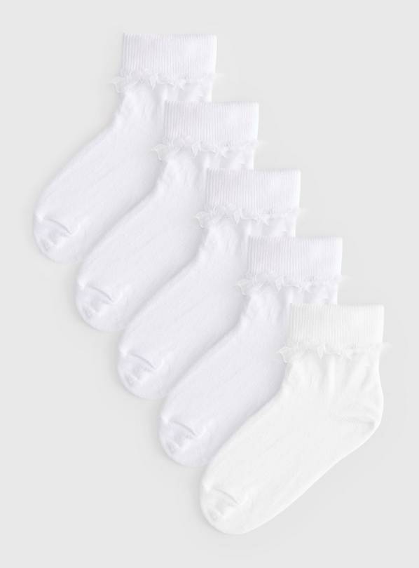 Buy White Frilly Trim Socks 5 Pack 68.5 Underwear, socks and