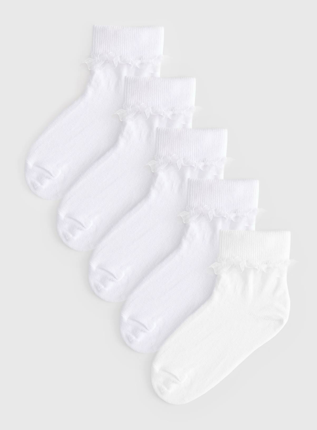 White Frilly Trim Socks 5 Pack 12.5-3.5 - Image 1