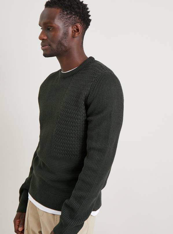 Buy Green Mixed Yarn Crew Neck Jumper - XXXL | Jumpers and cardigans ...