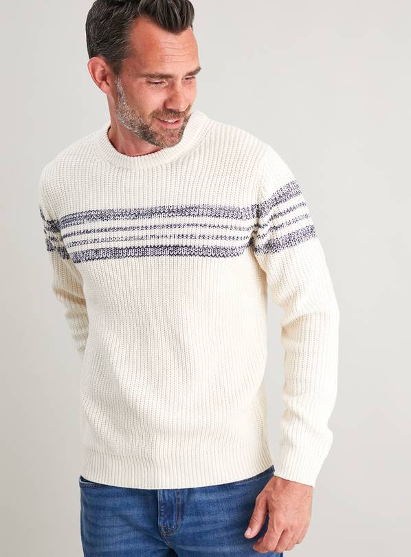 Buy Cream Crew Neck Stripe Detail Jumper - XXL | Jumpers and cardigans ...