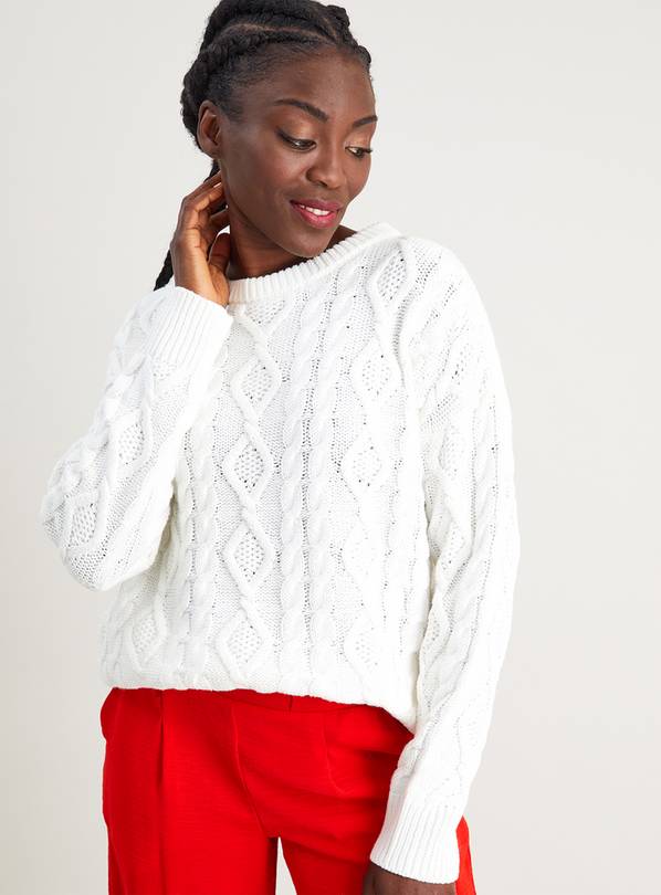 Buy Cream Cable Knit Crew Neck Jumper - 22 | Jumpers | Argos