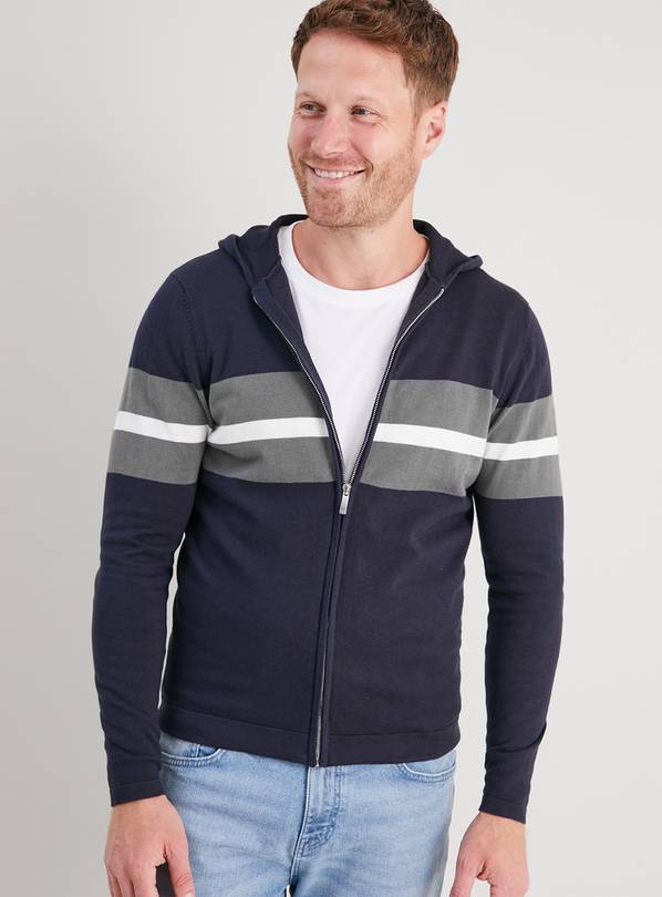 Buy Navy Stripe Hooded Zip-Through Cardigan - S | Jumpers and cardigans ...