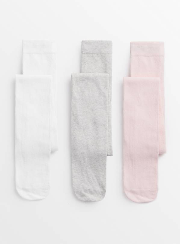 Pink, Grey & White Cotton Rich Tights 3 Pack 7-8 years