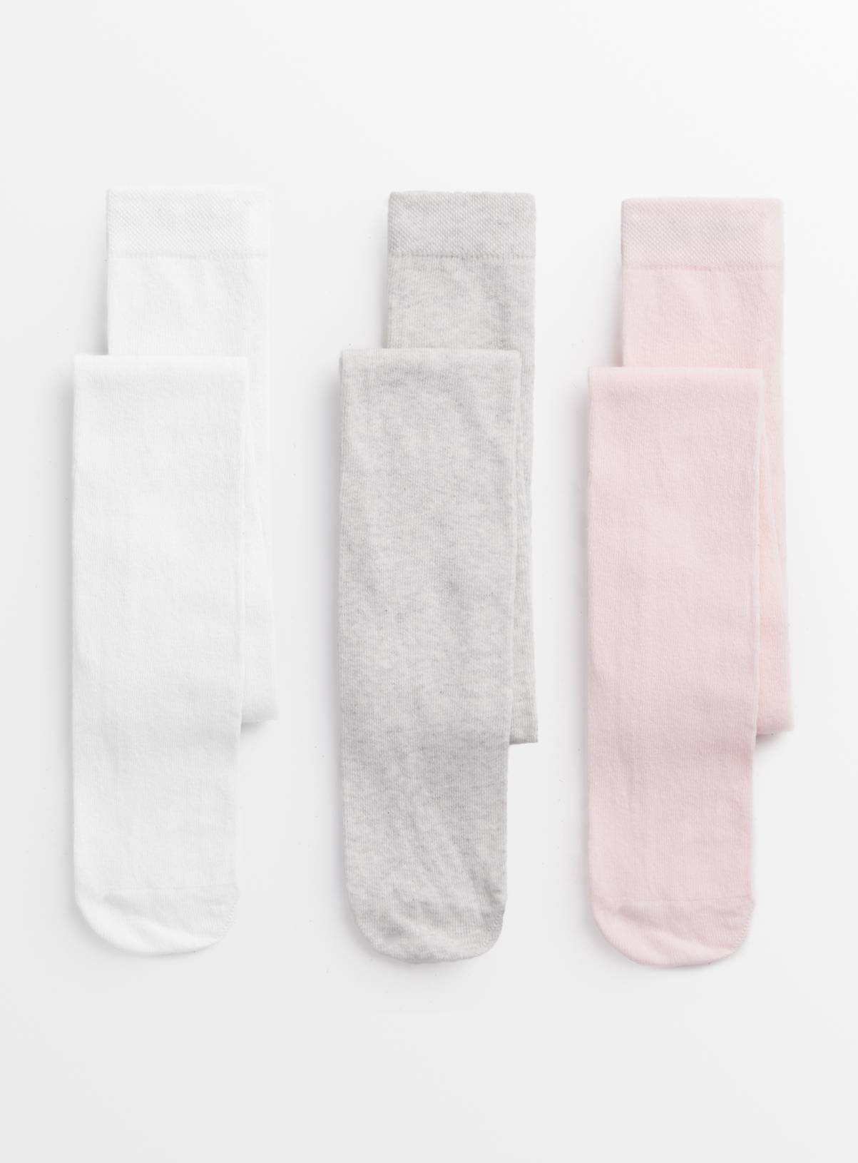 Pink, Grey & White Cotton Rich Tights 3 Pack 5-6 years - Image 1