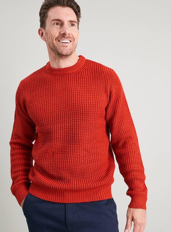 Buy Burnt Orange Crew Neck Twist Knit Jumper - XL | Jumpers and ...