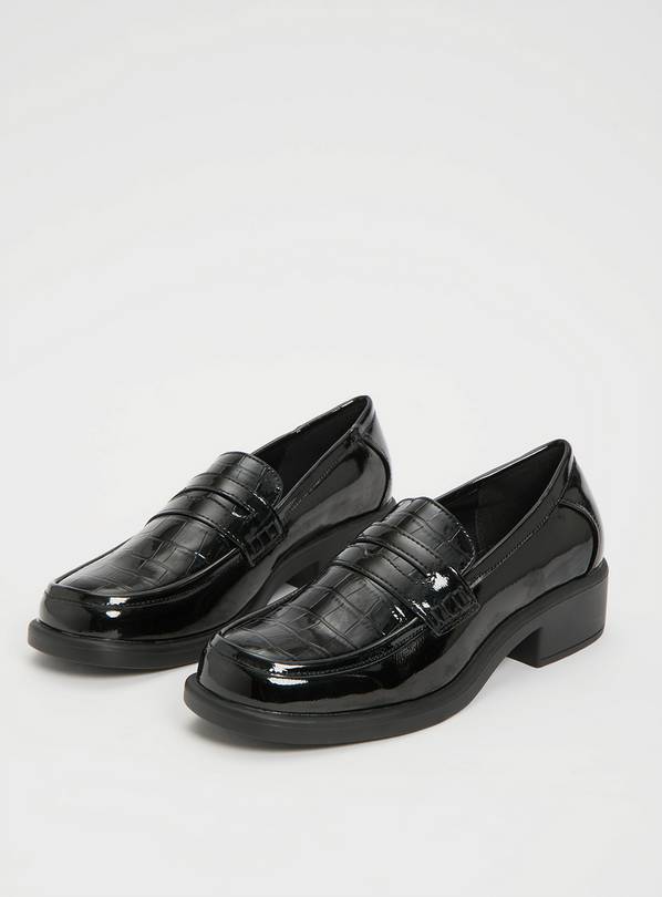 Black Patent Croc Square Toe Loafer 8