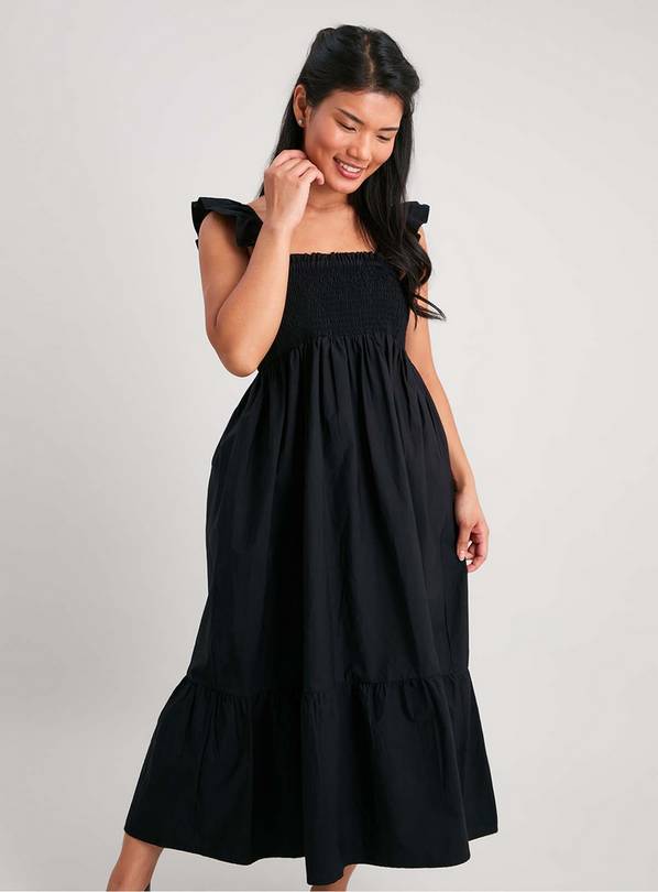 Buy PETITE Black Shirred Poplin Dress 22 Dresses Argos