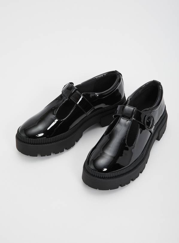 black patent t bar brogues