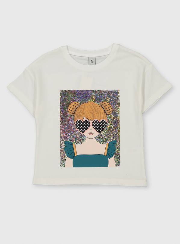 Cream Sequin Party Girl T-Shirt - 3 years