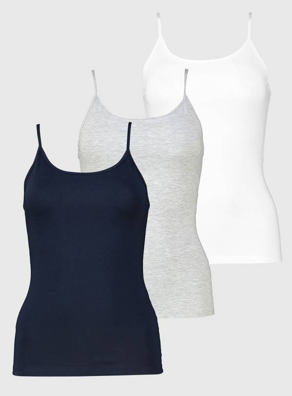 Buy Navy, White & Grey Strappy Vests 3 Pack - 22 | Tops | Tu