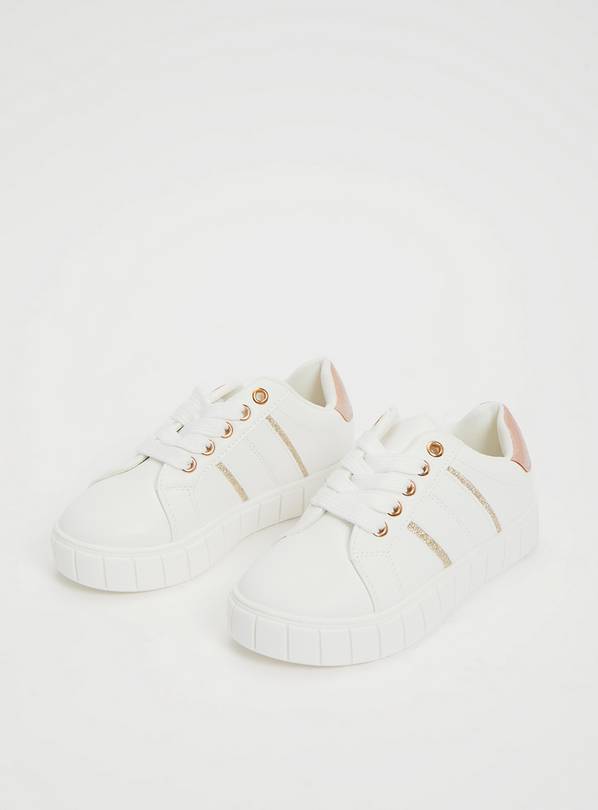 White & Pink Faux Leather Trainers - 1