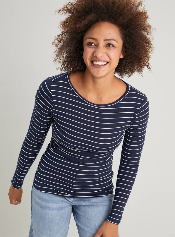 Buy Navy & Stripe Wide Neck Tops 2 Pack - 8 | T-shirts | Argos