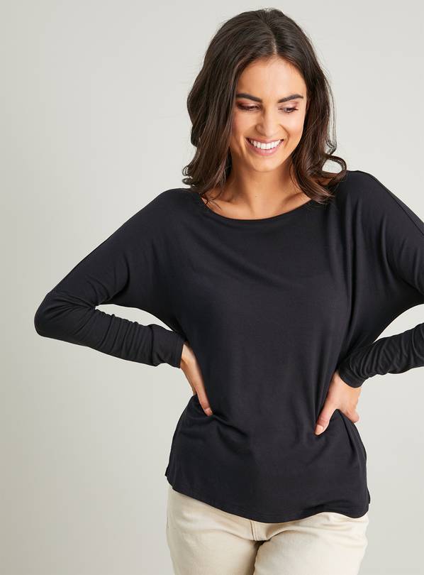 Buy Black Relaxed Fit Long Sleeve T-Shirt - 8 | T-shirts | Argos