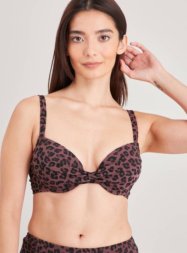 Plum Textured Leopard Print Bikini Top - 10