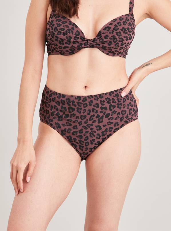 Buy Plum Textured Animal Print High Waisted Bikini Bottoms 10