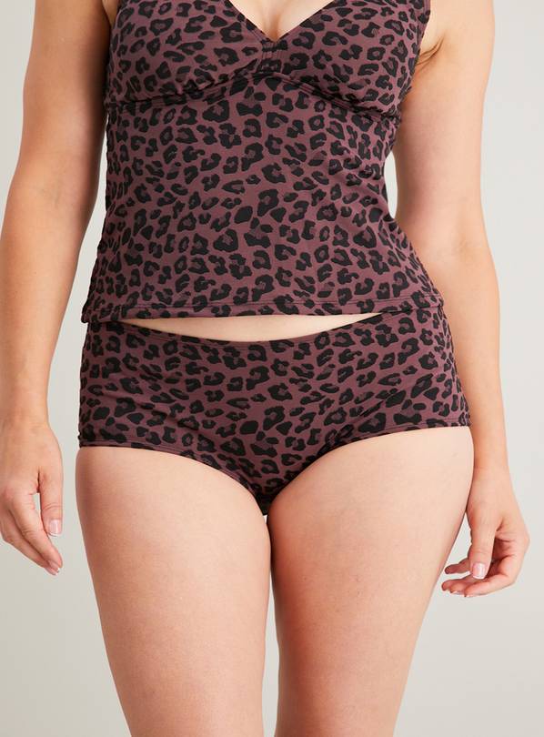 Plum Textured Leopard Print Shorts-Style Bikini Bottoms - 10