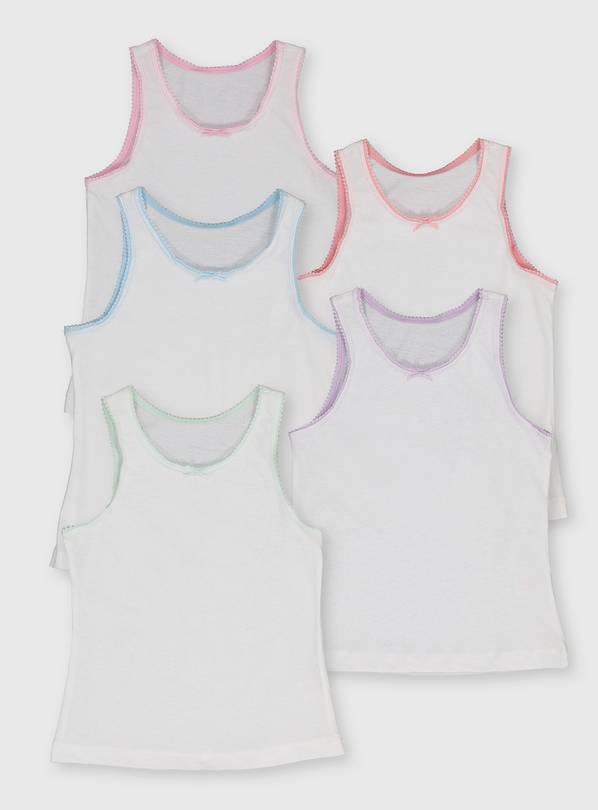 White Lace Trim Vests 5 Pack - 9-10 years