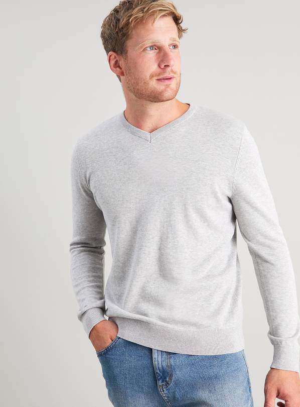 Grey Marl, Pure Cashmere V Neck Sweater