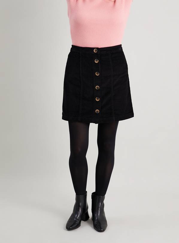 Black Corduroy Button-Through Mini Skirt - 20