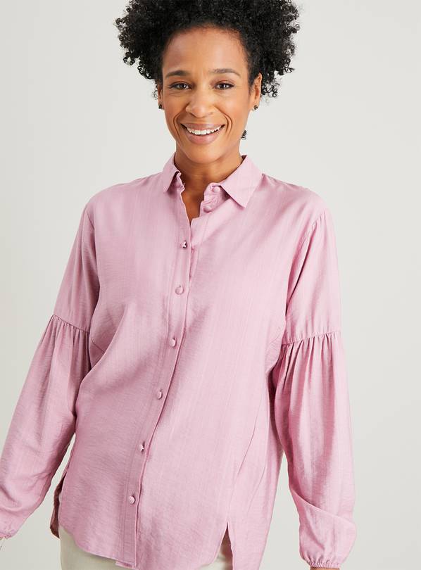 Dusky Pink Balloon Sleeve Longline Shirt - 10