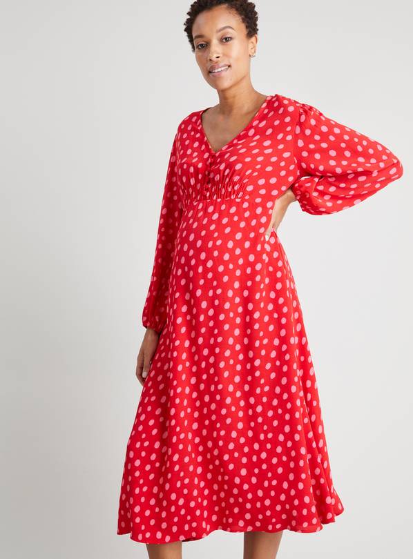 Buy MATERNITY Red & Pink Spot Midi Dress 18 Dresses Argos