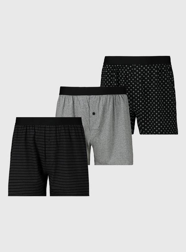 Buy Black & Grey Print Boxers 3 Pack L, Multipacks