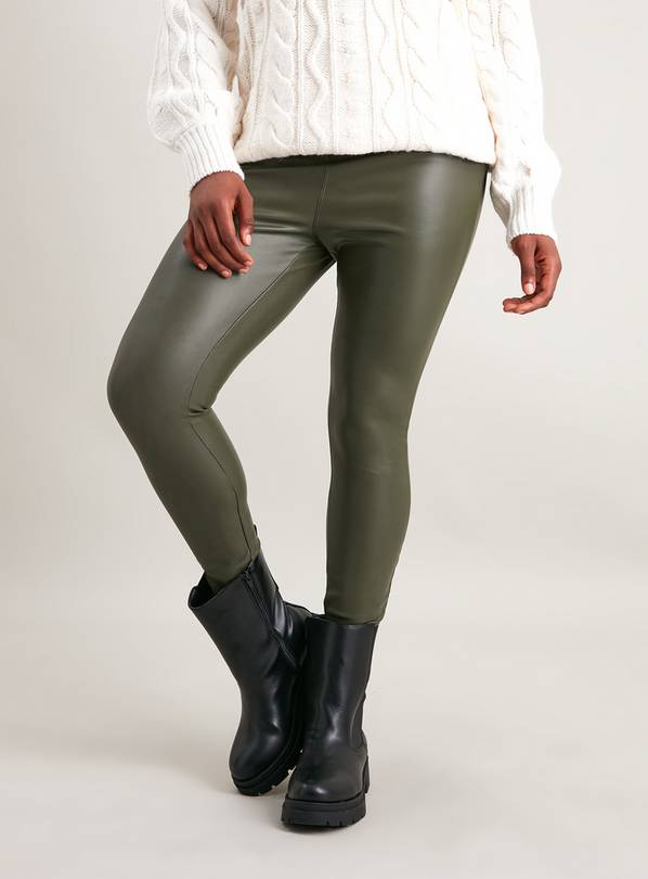 Faux Leather Tummy Tuck Leggings - Hunter Green