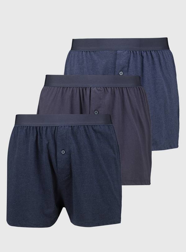 Buy Navy Stripe & Marl Jersey Boxers 3 Pack XS | Underwear | Tu