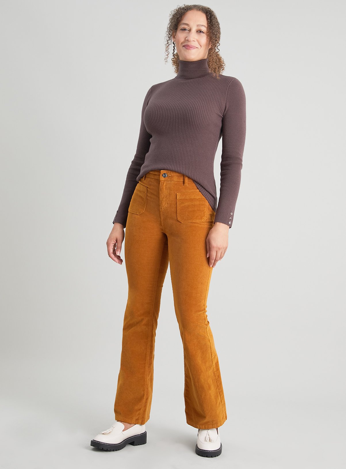 Buy Tan Kick Flare Corduroy Trousers 