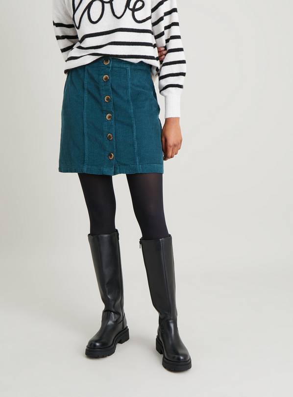 Buy Teal Corduroy Button-Through Mini Skirt - 8 | Skirts | Argos