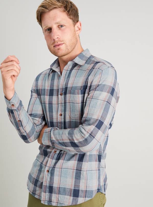 Buy Blue Grindle Check Regular Fit Brushed Shirt - XXXXL | Shirts | Argos