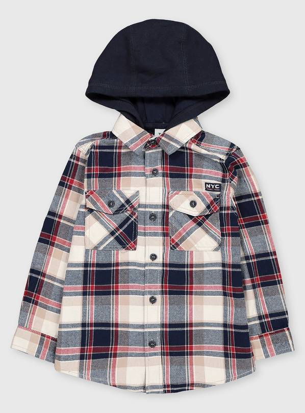 Buy Blue & Red Hooded Check Shirt - 5 years | T-shirts and shirts | Argos