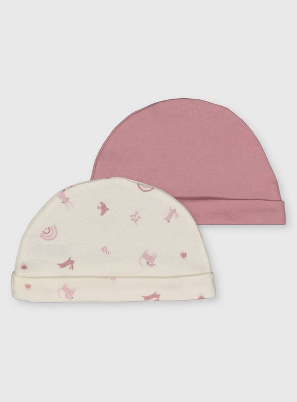 Pink Print & Plain Hats 2 Pack 6-12 months