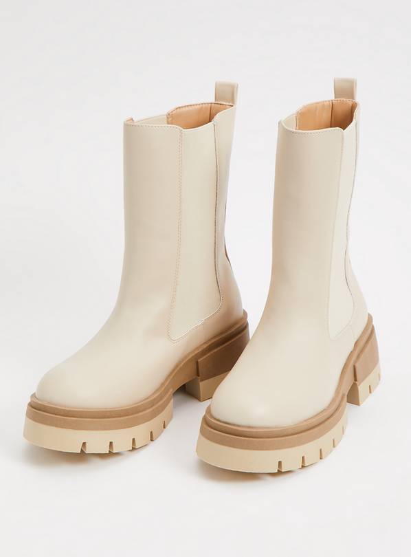 Buy Cream Chunky Sole Longline Chelsea Boots - 6 | Boots | Argos