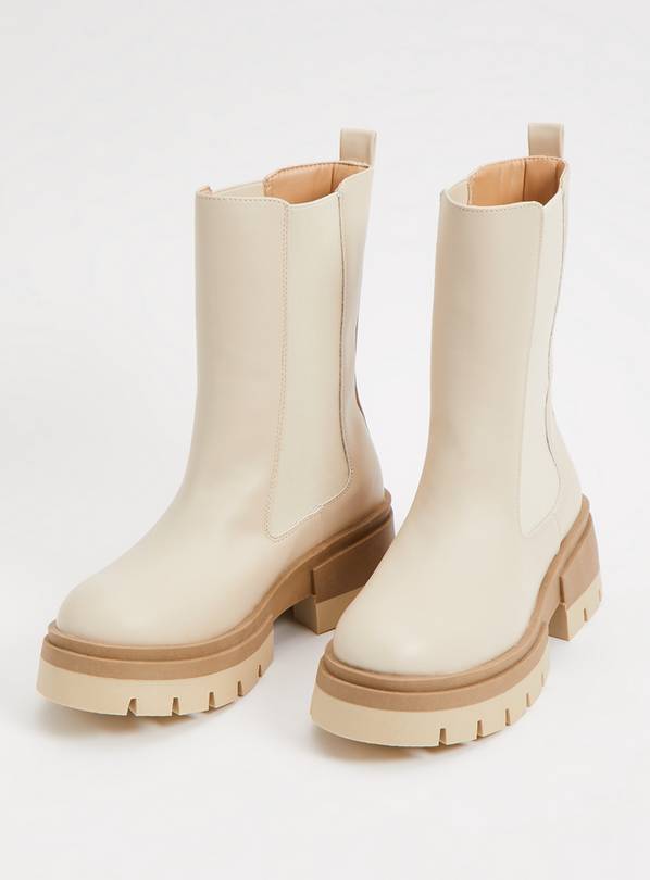 Buy Cream Chunky Sole Longline Chelsea Boots 7 Boots Argos