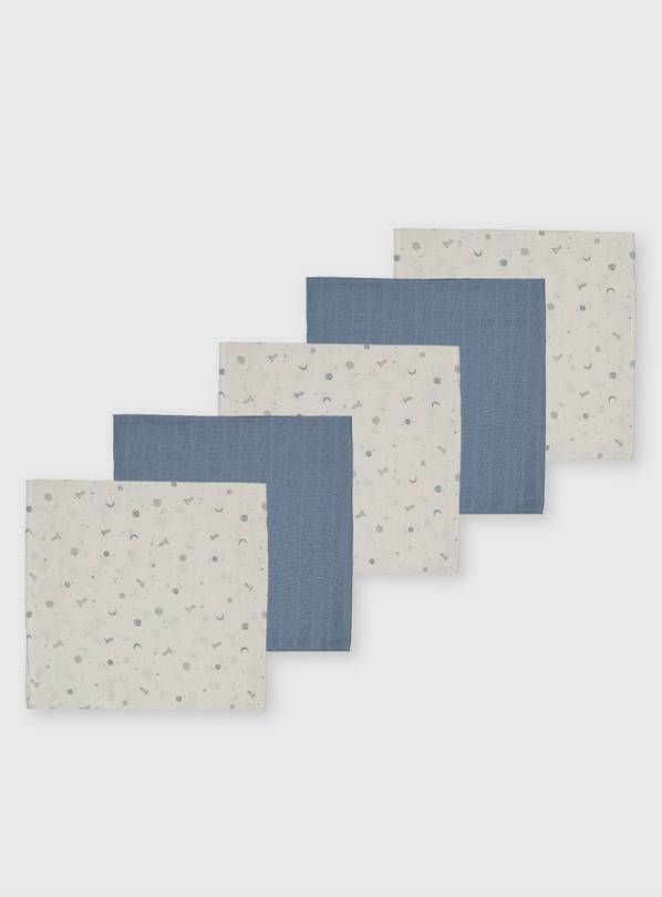 Blue & Cream Muslin Squares 5 Pack One Size
