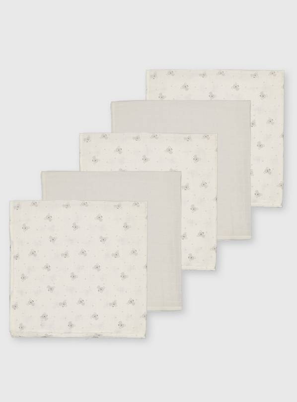 Cream Plain & Koala Muslin Squares 5 Pack - One Size