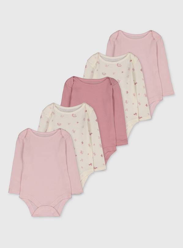 Pink Plain & Printed Bodysuit 5 Pack Up to 3 mths