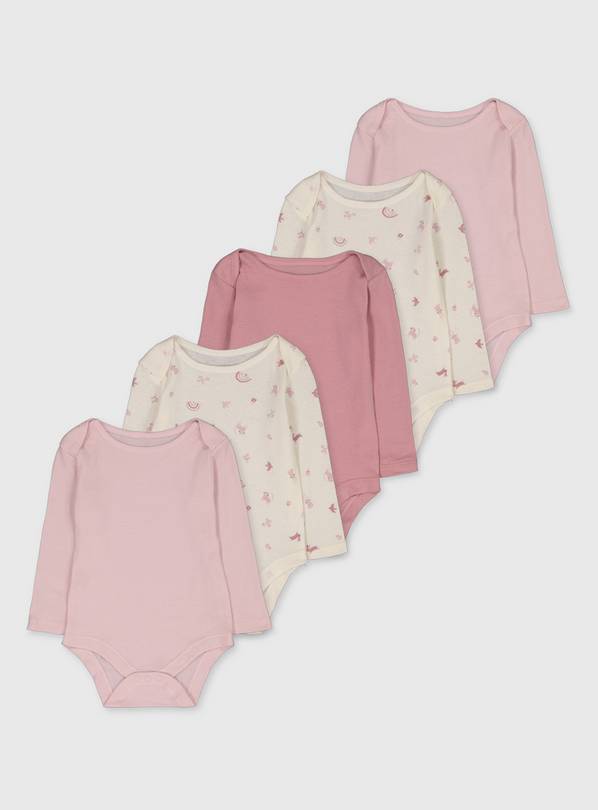 Pink Plain & Printed Bodysuit 5 Pack - 3-6 months