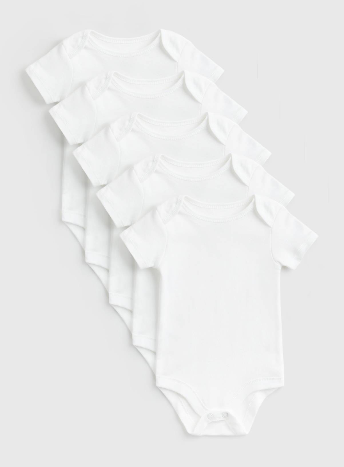 White Short Sleeve Bodysuits 5 Pack Tiny Baby - Image 1